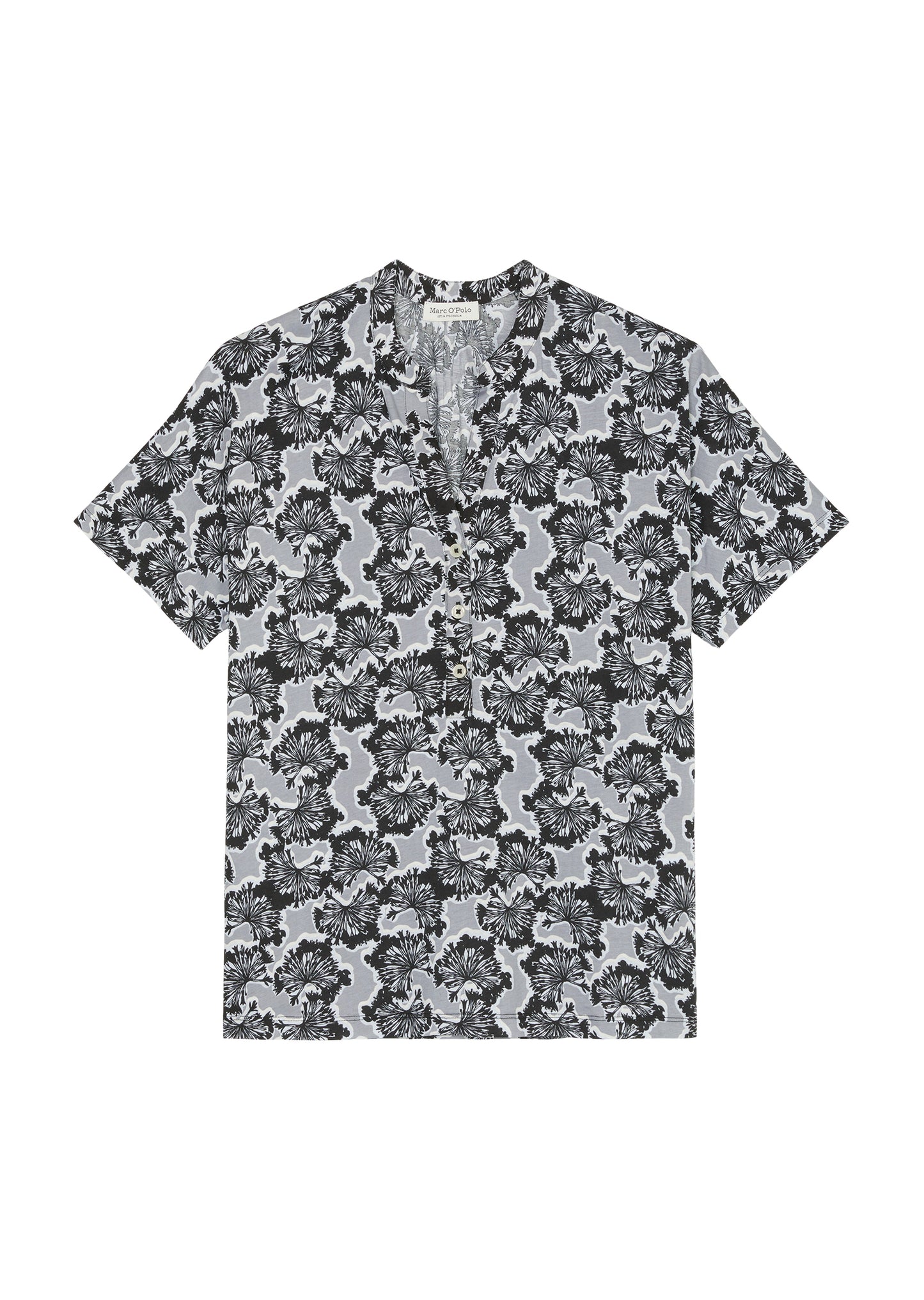 Jersey-blouse, short-sleeve, placket at front, aop