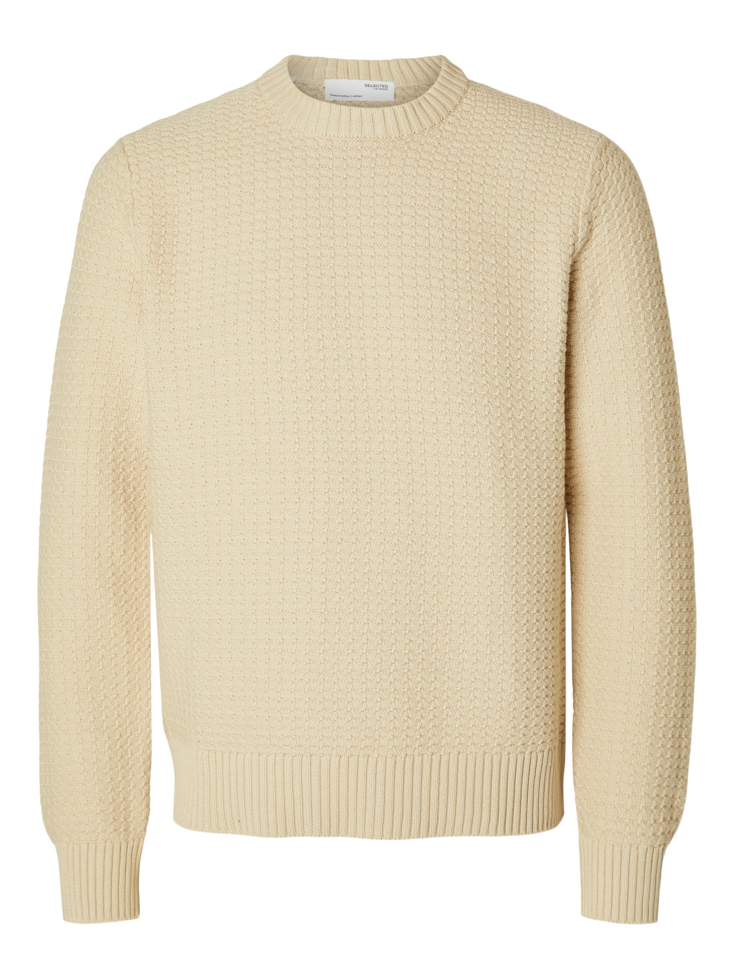 SLHTHIM LS KNIT STRUCTURE CREW NECK W