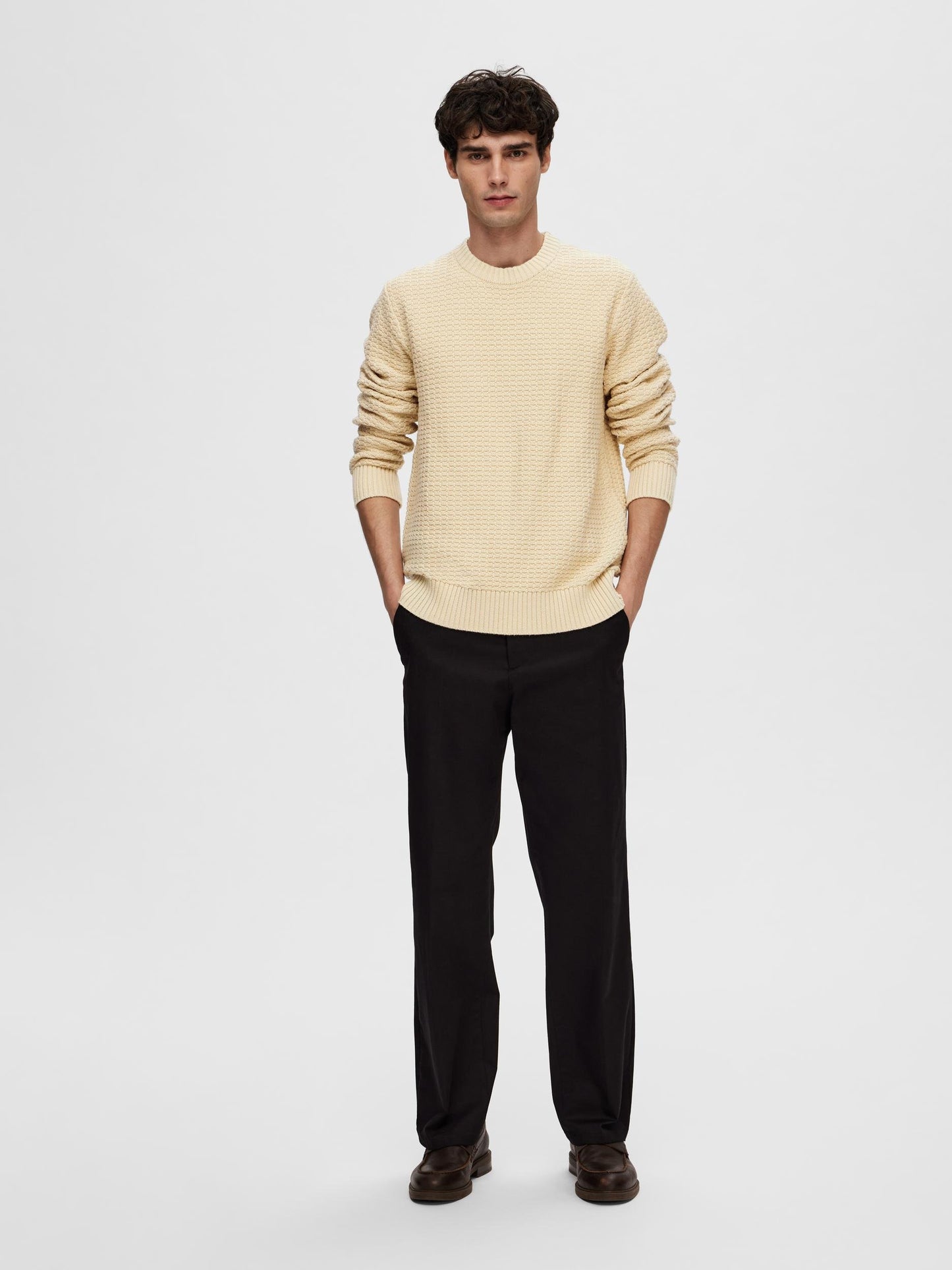 SLHTHIM LS KNIT STRUCTURE CREW NECK W