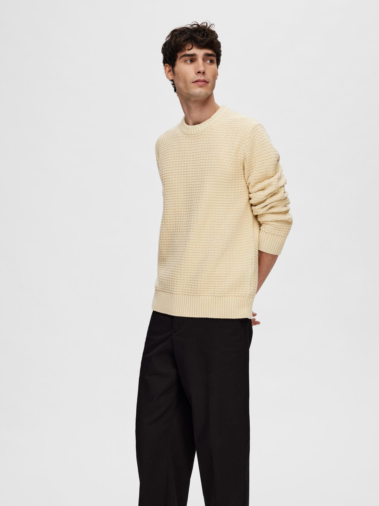 SLHTHIM LS KNIT STRUCTURE CREW NECK W