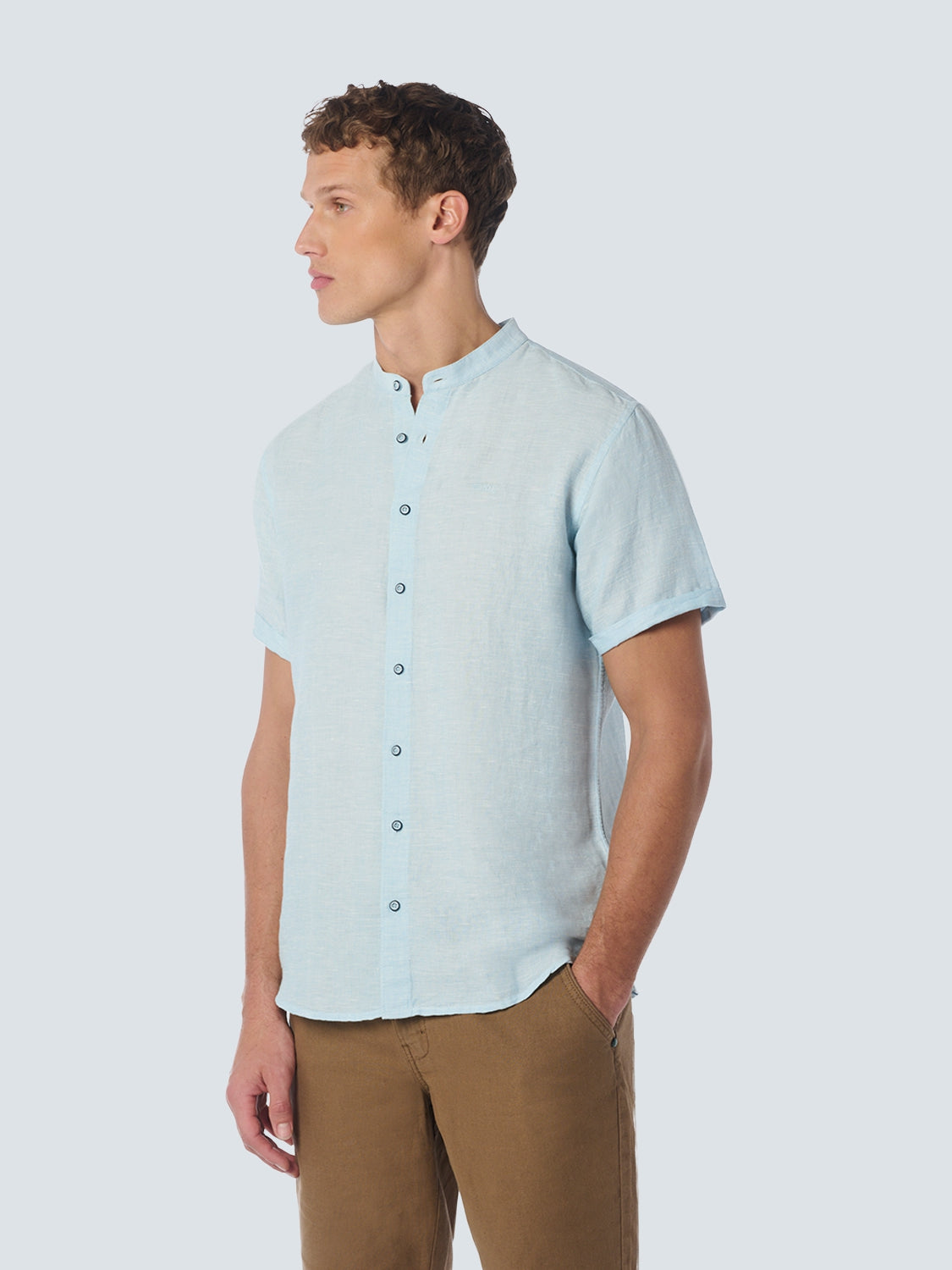 Shirt Short Sleeve Granddad 2 Coloured Melange With Linen