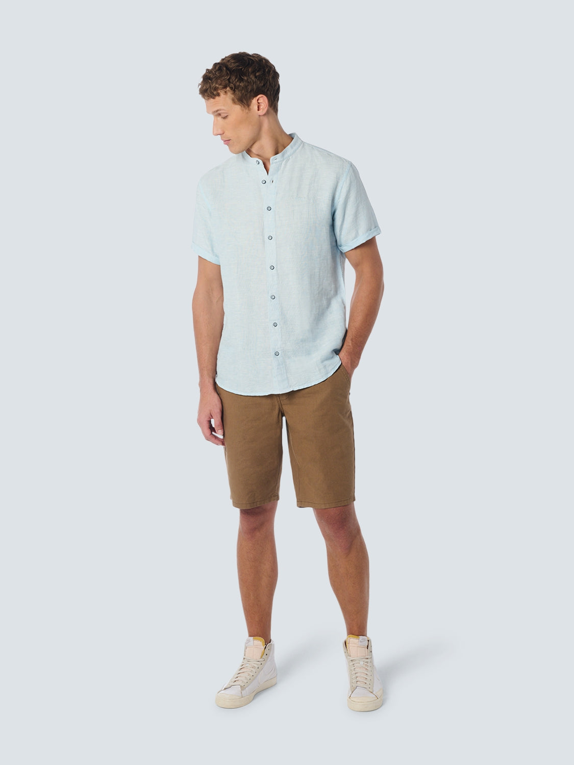 Shirt Short Sleeve Granddad 2 Coloured Melange With Linen