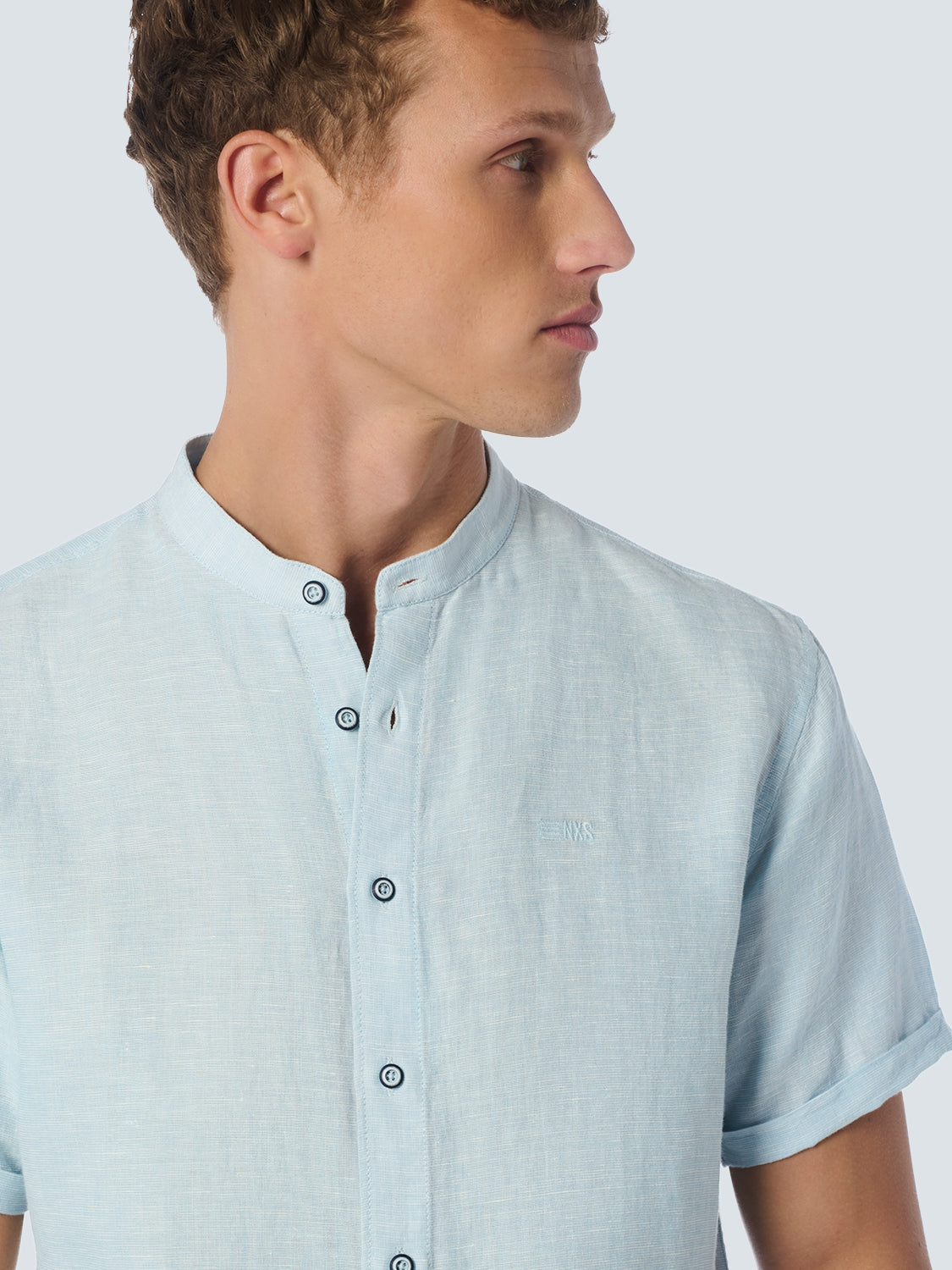 Shirt Short Sleeve Granddad 2 Coloured Melange With Linen