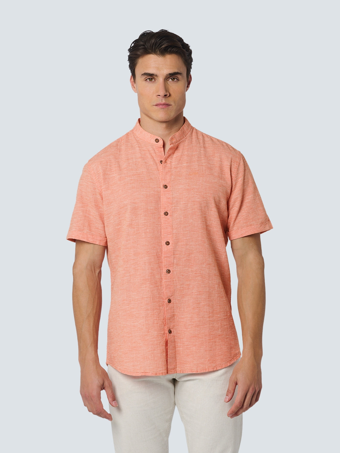 Shirt Short Sleeve Granddad 2 Coloured Melange With Linen