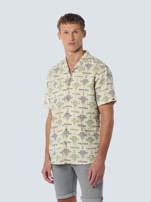 Shirt Short Sleeve Resort Collar Allover Printed With Linen