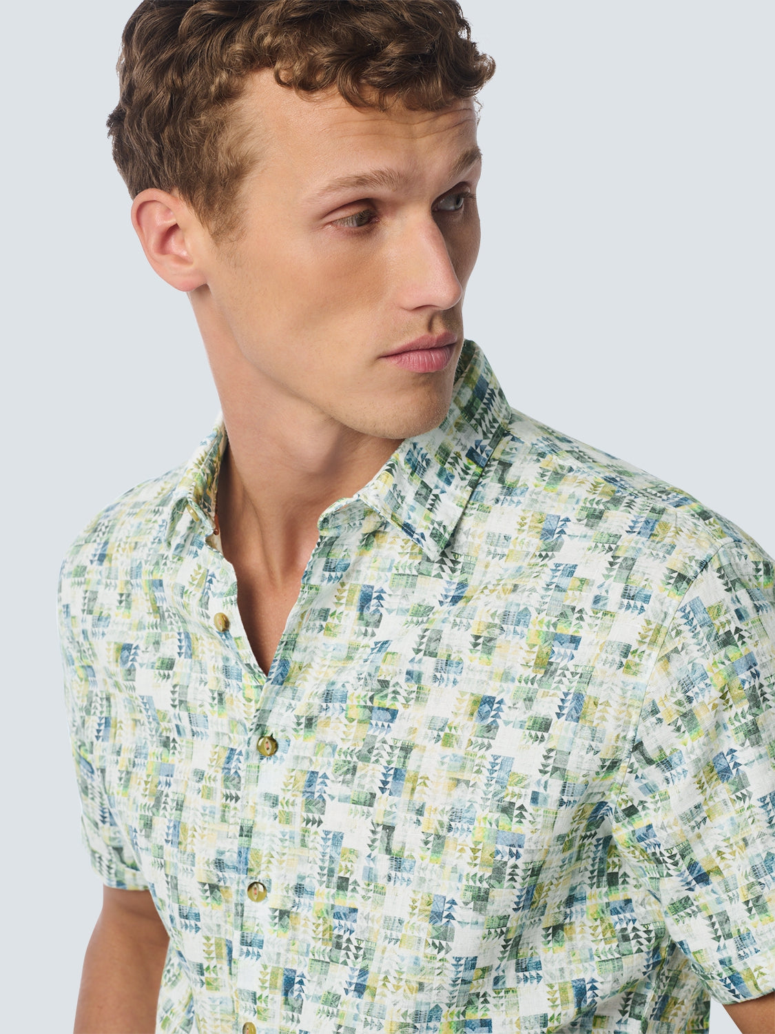 Shirt Short Sleeve Allover Printed With Linen