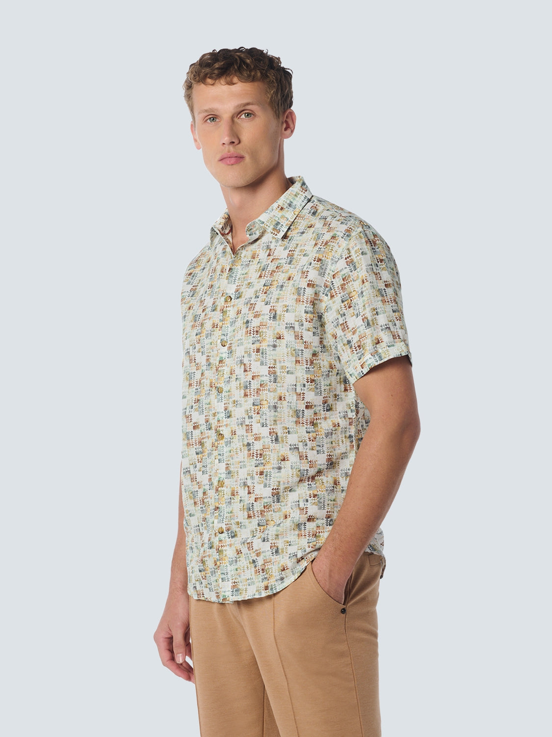 Shirt Short Sleeve Allover Printed With Linen